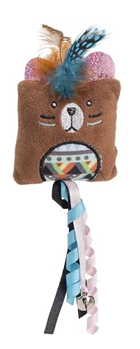 House of Paws Aztec Feather Brown Bear - Juguete de Peluche con Plumas para Gatos