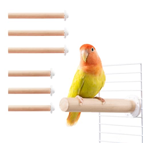 Image of 6 Pcs Wooden Bird Cage Perch, Cage Accessories, Parrot Toys, Mimics Wild Branches, for Parakeet, Cockatiel, Conure, Budgie, Lovebird, Small Medium Birds