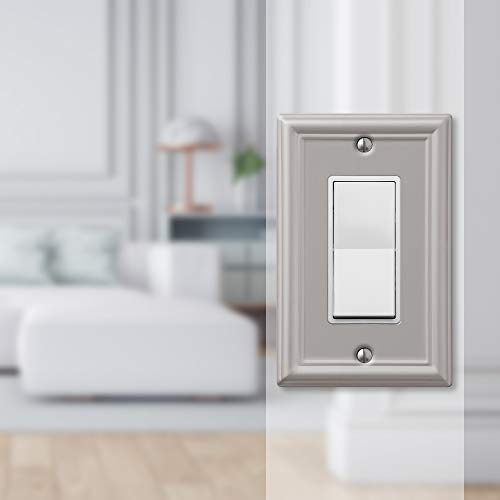 Image of Amerelle 149RBN 1 Rocker Wall Plate, 1 Duplex Outlet, Brushed Nickel (Pack of 2)
