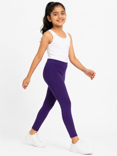 Image of BODYCARE Girls Cotton Stretch Leggings, Elastic Waist Ankle Length Leggings for Kids, Soft