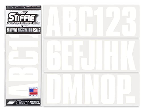 Image of STIFFIE Uniline White 3 inch Boat & PWC Registration Decals • Numbers Letters Stickers