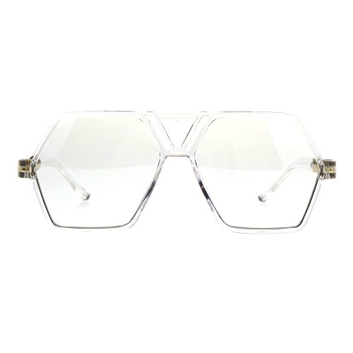 Hexagon Shape Clear Lens Glasses Unisex Oversized Flat Top Fashion Frame
