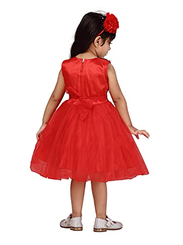 Image of MUHURATAM Girl's Net Fit and Flare Knee-Length Dress