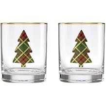 Cambridge 897613 13 Oz Plaid Evergreen Tree DOF Glasses, Set Of 2