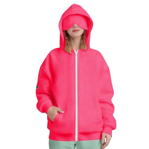 Girls Hoodies with Eye Mask, Full Zip Oversized Hooded Sweatshirts Airplane Mode Travel School Cute Track Jackets2