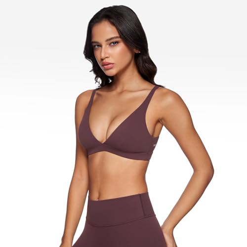 Image of INGIA Deep V-Neck Sports Bra Padded U Back Yoga Workout Bra | Low Impact, Fitness, Yoga, Wireless, Workout, Contour, Crop Top, for Women