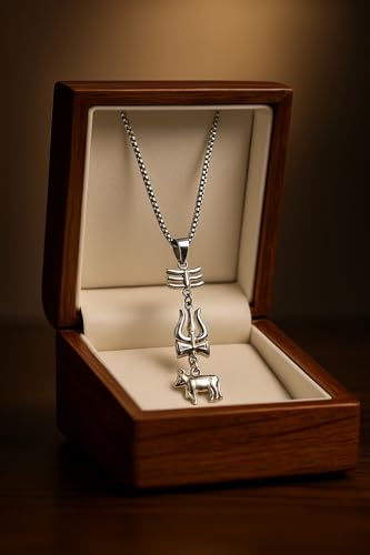 Image of Shiv Trishul Nandi Pendant Necklace With Black Beads | Mahesh Babu inchVaranasi inch Inspired Unisex Religious Jewelry | Spiritual Statement Locket
