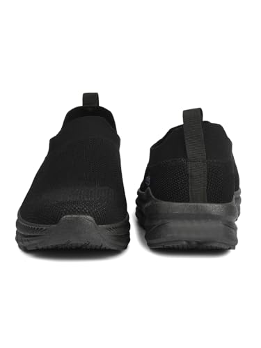 Image of Liberty Force 10 MATCHER-7E Non-Lacing Sports Walking Shoes for Men - Black & Dark Grey | Comfortable and Durable | Suitable for Slip-On Gym, Jogging and Outdoor Shoes for Gents | Cushioned Footbed
