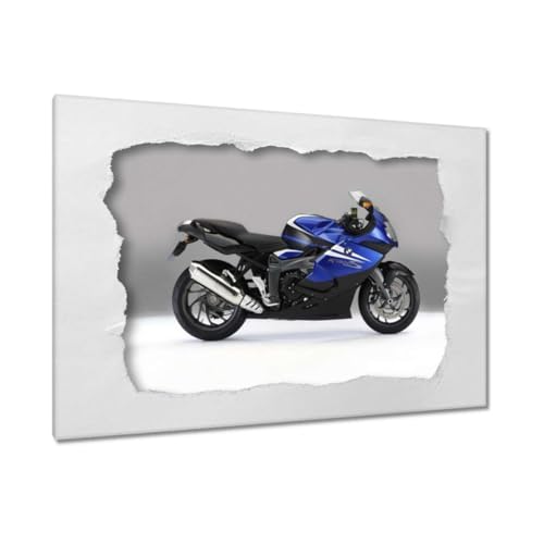 Toile imprimée moto bleue K1300S grand format pour salon de passionné de mécanique