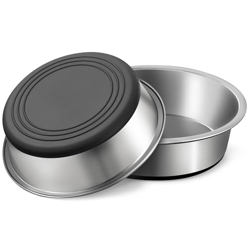 WROSWT Stainless Steel Dog Bowls Set of 2, Anti Rust Metal & Non Slip Rubber Base, Heavy Duty Large Feeding Dishes, Food Grade BPA Free, Food and Water Bowl for Large Dogs (88oz, 11cup)