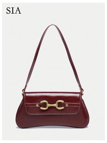 MakeMeChic Women's Leather Shoulder Handbag Flap Top Handle Underarm Bag Purse3