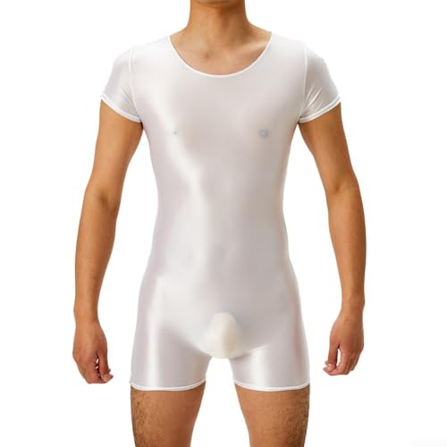 20) Glänzend Glänzend Öl Strumpfhose Body Kurzarm Hochelastischer Gymnastikanzug für Herren (XL Weiß)