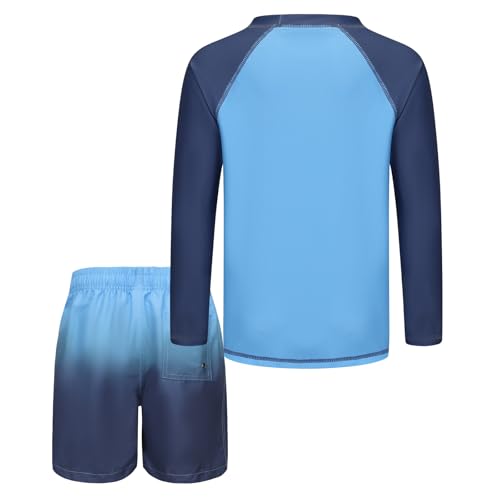 Image of Boys Two Piece Rash Guard Swimsuits Set with Swim Trunk Kids Long Sleeve Bathing Suit Swimwear Set