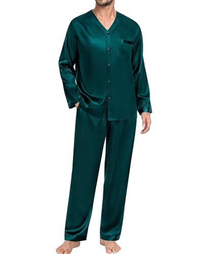 SWOMOG Family Matching Pajamas Sets for Women & Men Couples 2 Pcs Silk Satin Pjs Sets Button-Down Sleepwear Soft Loungewear3