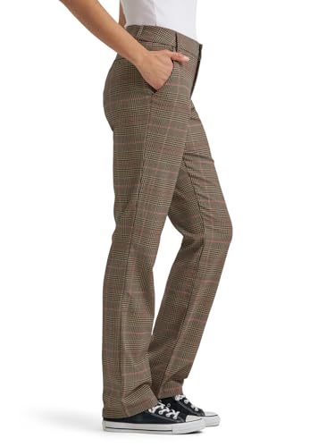 Lee Women's Wrinkle Free Relaxed Fit Straight Leg Pant, Straw Plaid2