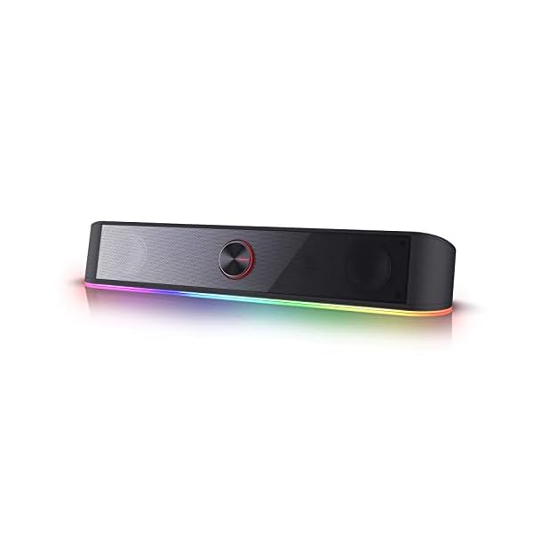 Redragon GS560 Adiemus RGB Desktop Soundbar, 2.0 Channel Computer Speaker with Dynamic Lighting Bar Audio-Light Sync/Display, Touch-Control Backlit with Volume Knob, USB Powered w/ 3.5mm Cable