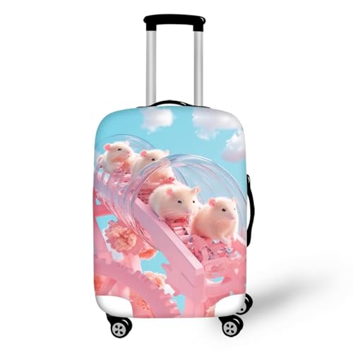 FOR U DESIGNS Pink Cartoon Guinea Pig Suitcase Protector Cover Elastic Anti-Scratch Luggage Sleeve 18-21 Inch Carryon Luggage for Travel Vacation Family Trips