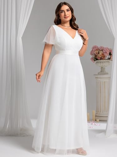 Ever-Pretty Women's Double V-Neck Empire Waist Front Wrap Plus Size Evening Dress 079623