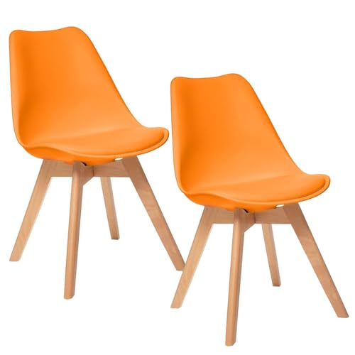 2 Chaises Tulipes Salle à Manger Scandinaves BM Home Salle de Bureau, Pieds en Bois de Hêtre Massif, Colorie Orange