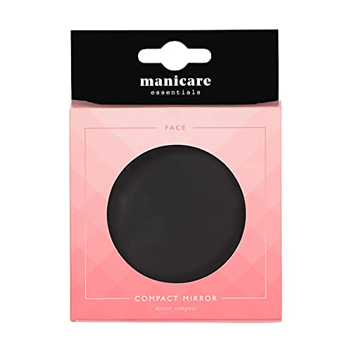 Manicare Compact Dual Sided Folding Pocket Mirror, Round Black Beauty Mirror, Shatterproof Soft Touch Finish, Perfect for Purse, Wallet, Bag and Travel