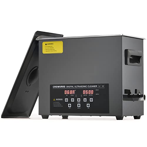 CREWORKS 6L Digital Ultrasonic Cleaning Machine with Degas and Gentle Mode, 180W Ultrasonic Cleaner Machine with Heater and Timer, 1.6 gal Ultrasound Cleaner for Retainer Jewelry Lab Tool Auto Part