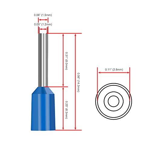 Heschen Cord End Terminal, E7508, AWG20 / 0.75mm², Wire Copper Crimp Connector, Vinyl Insulated, Blue, Pack of 1000 - Image 3