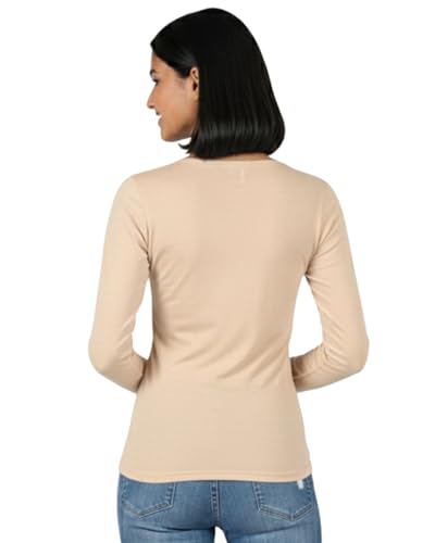 Image of HELGA Ivano Women's Organic Cotton Full Sleeve T-Shirt | Super Combed Cotton Rich | Plain Round Neck | Soft, Breathable, Eco-Friendly Casual Top for Everyday Wear
