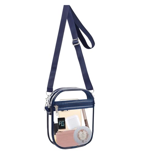Fibrdoo Clear Crossbody Purse Bag, Clear Bag Stadium Approved with Front Pocket for Concerts Sports Festivals (Navy-Small)