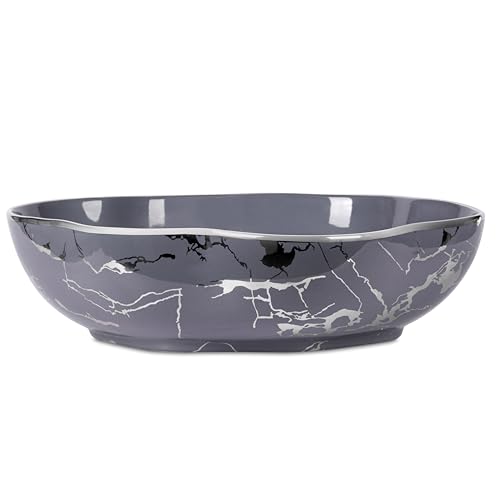 Image of BONKASO Cloud Designer Table Top Wash Basin | Premium Polished Ceramic Bathroom Sink | 50 x 40 x 14.5 cm Counter Top Basin | Modern Grey Silver Glossy Finish