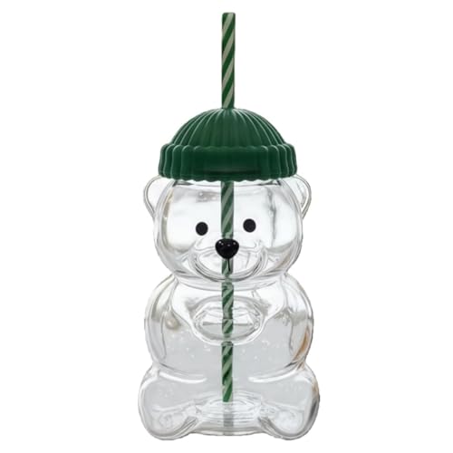 Nurnesy 20oz Cute Bear Straw Cup - Borosilicate Glass Baby Mug with Lid for Coffee, Milk & Tea Drinks