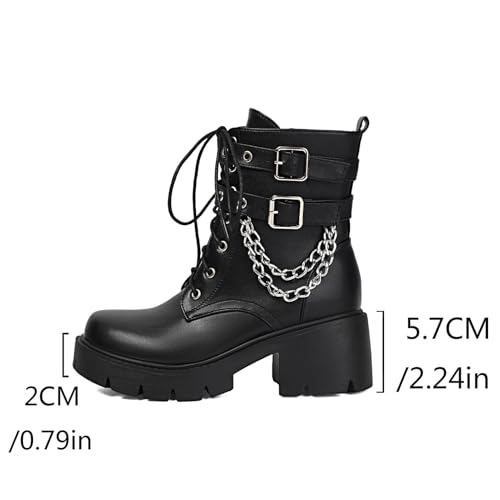 Image of MEOTINA Goth Platform Boots Combat Boots Chunky Heel Ankle Booties for Women Punk Buckle Gothic Boot with Zipper Lace Up Dress Shoes Black /White