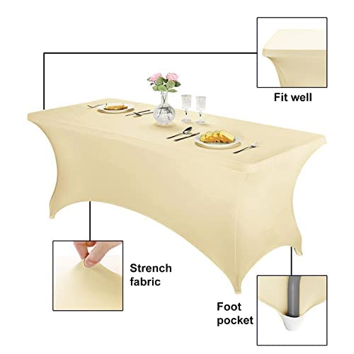 Image of FORLIFE 2Pack Spandex Table Covers,Fitted Tablecloth for Rectangular Tables, Stretch Patio Table Covers, Universal Spandex Table Cover for Wedding, Banquet, Party (6ft, Champagne)