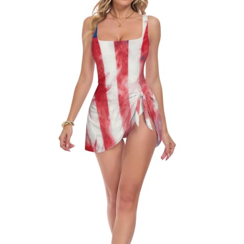 Robe de bain push-up femme une-pièce tie and dye drapeau américain 4 juillet