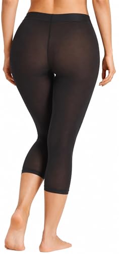 Lazutom Womens Sheer Mesh Capri Leggings High Waisted Cropped Stretch Pants 3/4 Length Tights for Layering Casual Wear
