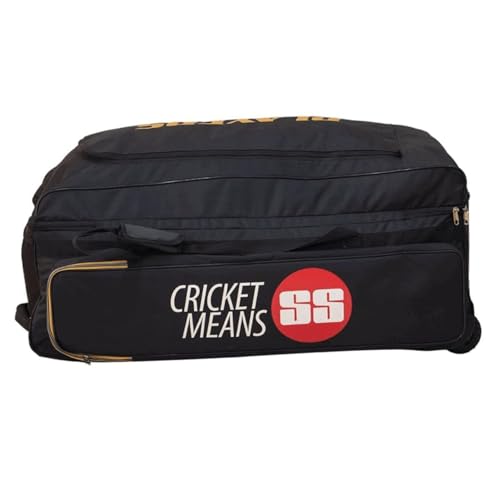 Image of SS Players Cricket Kit Bag with Wheels Black - Extra Large Trolley Kitbag for Full Gear, Bat Sleeve,