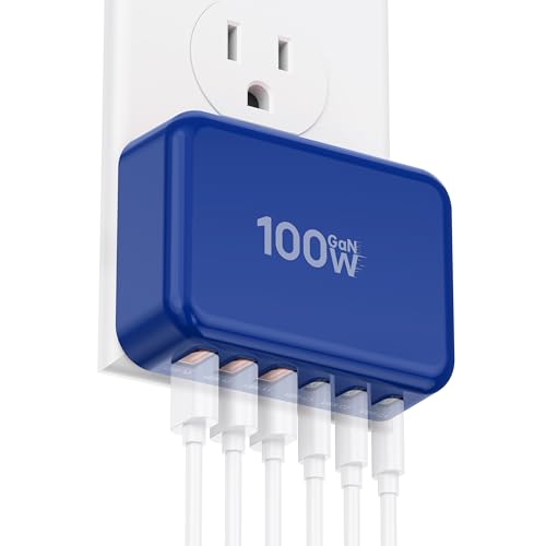 Image of Fast Charger Block USB C, GaN 6 Port Charging Station Hub Cube, 100W Multiport Type C Wall Charger Power Strip Plug with PD 3.0+QC for iPhone 16 15 14 13 12 1 Pro Max XR XS 8 7, Samsung, iPad, Table