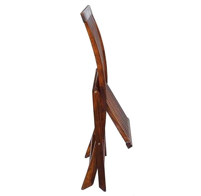 Image of WELL KNOWN Wooden Folding Chair | Portable Foldable Armchair for Balcony, Patio, Living & Drawing Room | Sheesham Wood, Honey Finish (kwalnute)