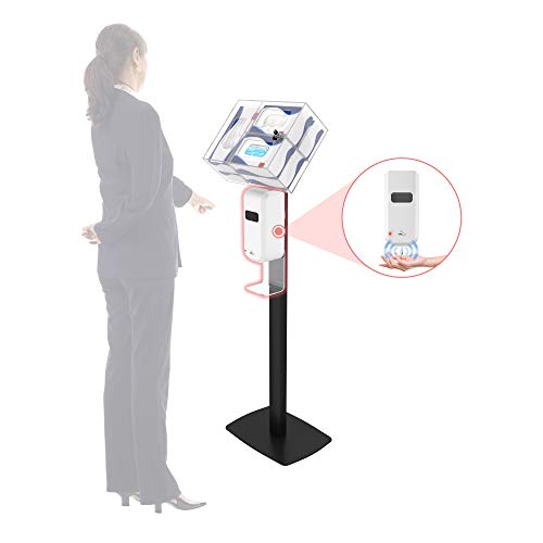 Image of Sanitizing Floor Stand - CTA Premium Thin Profile Floor Stand Sanitizing Station with Heavy-Duty Secured Acrylic Glove and Mask Boxes and Automatic Soap /Hand Sanitizer Dispenser (SAN-CHK1B) - Black