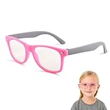 Gudzws Kids Blue Light Blocking Glasses Rectangle Digital Boys Girl Age for 5-12 (Pink)