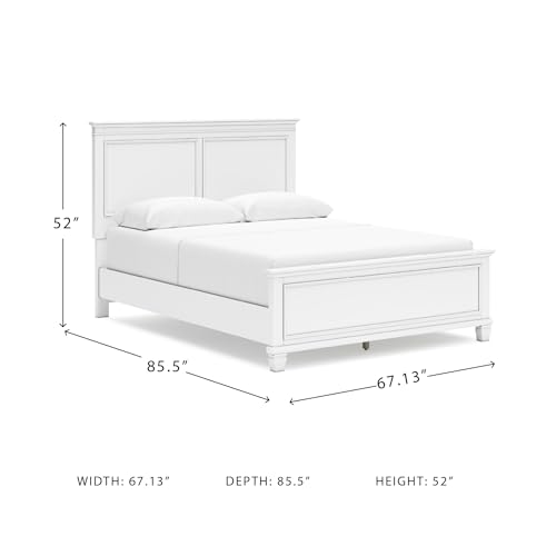 Image of Signature Design by Ashley Fortman White Wood Queen Panel Bed Frame | Modern farmhouse style, Durable hardwood solids and MDF substrate, Adjustable base compatible