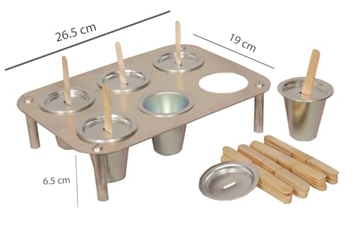 Image of EVER GOLD Aluminium Kulfi Mould 6 Cavity with Stand | Ice Cream Tray for Homemade Kulfi & Popsicles | Reusable Popsicles Mould with 50 Wooden Ice Cream Sticks