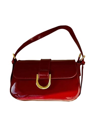 Women's Glossy Patent Leather Crossbody Bags Metal Buckle Flap Shoulder Handbags Elegant Purses