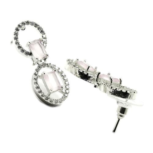 Image of ZENEME Rhodium-Plated American Diamond Studded Disc-Shaped Necklace With Earrings Jewellery Set For Girls and Women