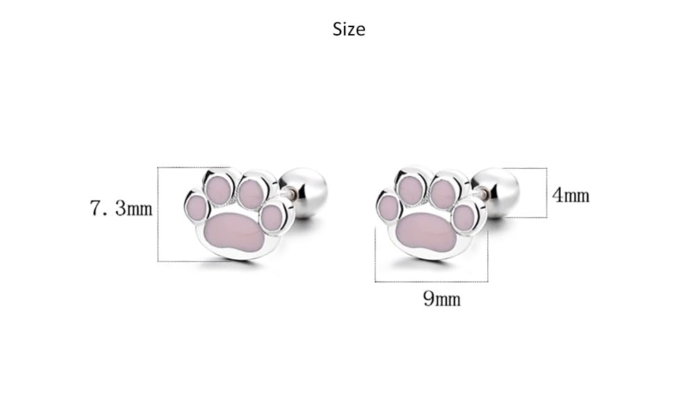 Pendientes de tuerca de plata de ley 925 con diseño de huella de cachorro de perro y gato de 18 g, aretes de cartílago pequeños, aretes de hélice, tragus, joyería hipoalergénica para mujeres y niñas