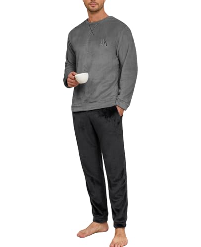 BAJAOEY Mens Pajama Sets Fleece Pjs Winter Warm Lounge Sleepwear Soft Comfy Pajamas for Men Charcoal Gray