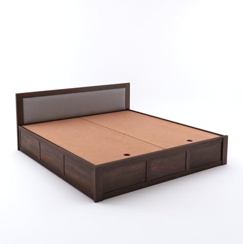 Image of Sheesham Wood King Size Bed with Storage for Bedroom Living Room Home Hotel Bed with Cushion Headboard Pannel Wooden Double Bed Cot Palang Furniture -1 Year Warranty (Walnut Finish)