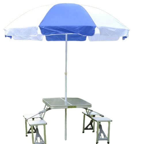 REBENUO Portable Sunshade, Parasol, Sun Shade Umbrella, Inclined, Heat Insulation, Anti-Ultraviolet Function, Commonly Used in Garden, Beach, Patio, Fishing Essential – Blue & White.