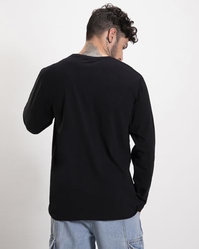 Image of Bewakoof Men's Printed Regular Fit Full Sleeve Round Neck Cotton T-Shirt