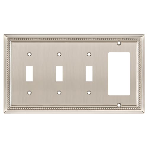 Image of Henne Bery Sunken Pearls Heavy Duty Decorative Wall Plate Switch Plate Outlet Cover (Triple Toggle /Single Decorator, Satin Nickel)