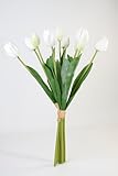 MOBENOOK Artificial Tulips Real Touch 10PCS – 19.7” Large PU Faux Brownie Tulips Flowers, Lifelike Fake Tulip Stems for Home Table Centerpiece, Garden Party Décor, Artificial Easter Stems (White)